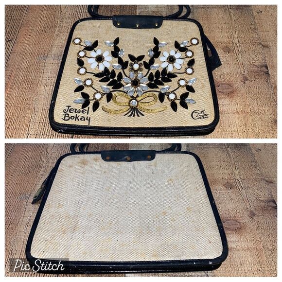 ENID COLLINS OF TEXAS FLOWER BASKET PURSE HANDBAG JEWEL BOKAY BLACK BAG Vintage - Picture 5 of 13